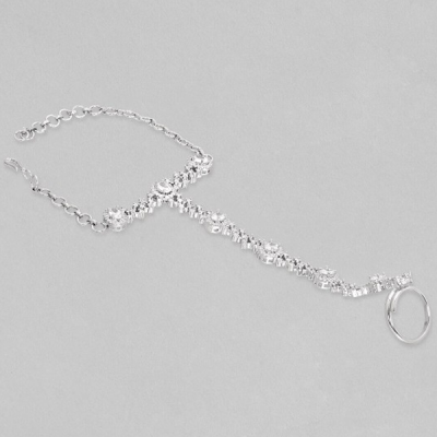 Silver Plated Cubic Zirconia Studde Ring Bracelet